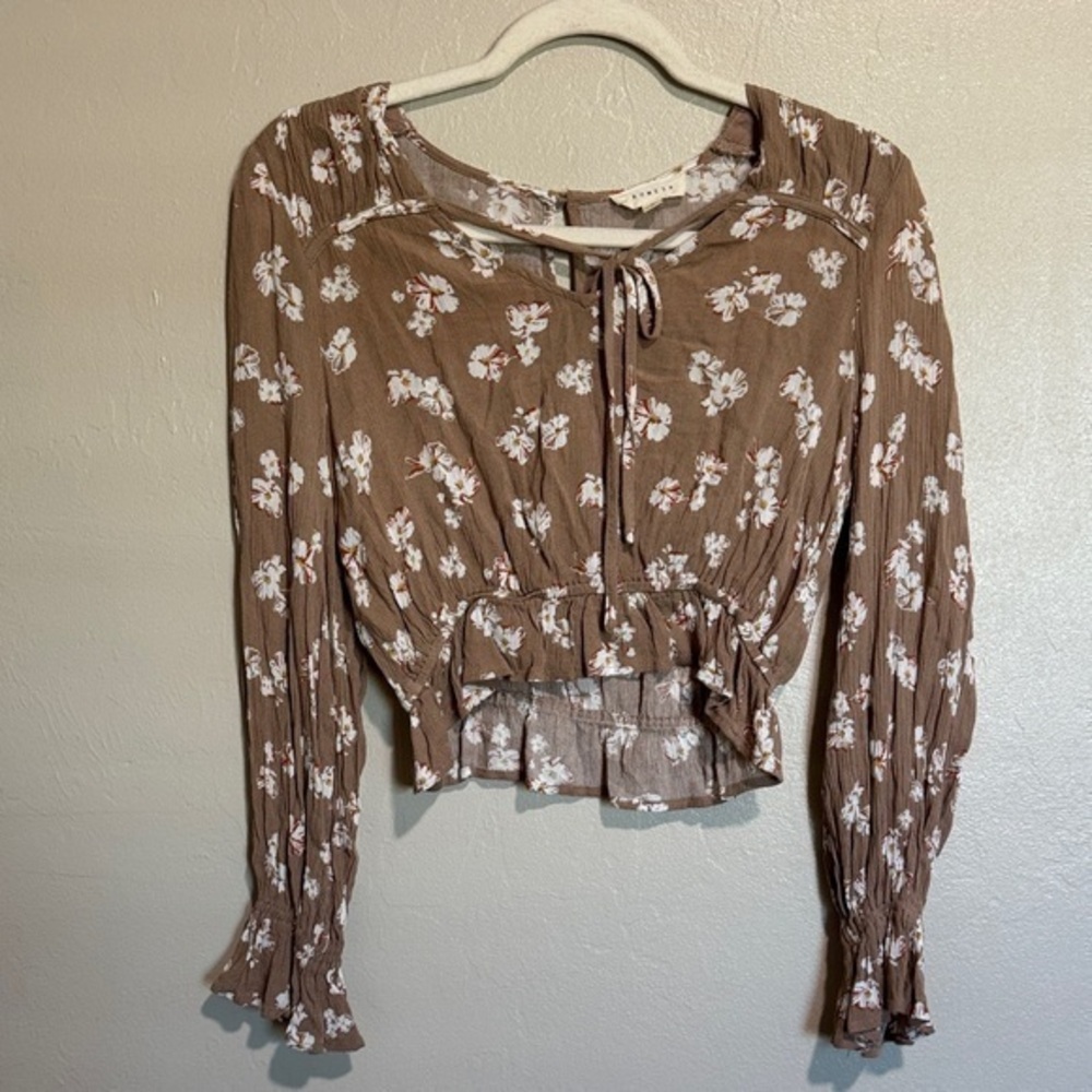 Promesa Brown White Floral Blouse S